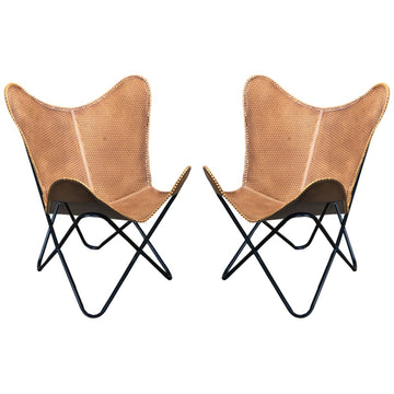 Genuine Leather Butterfly Chair Folding Lounge Modern Sling Accent Seat